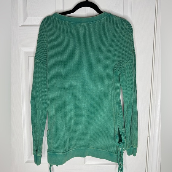 Anthropologie Saturday Sunday Aliana Green Waffle Knit Top Tie Sides Size XS - Picture 3 of 8